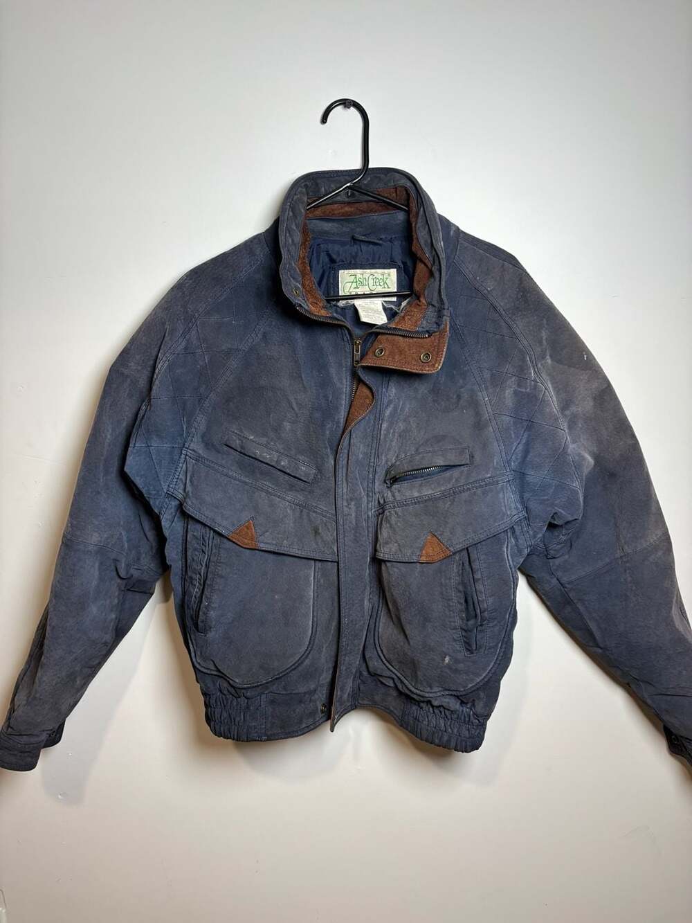 Ash Creek Trading Vintage Blue Suede Leather Bomber Jacket Men's Medium